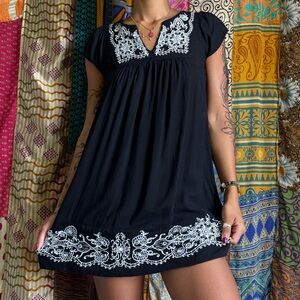 Black Dress with White Embroidery